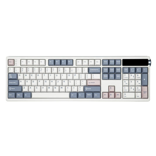 108-Key Hot-Swap Keyboard White Blue Pink with Screen & Knob