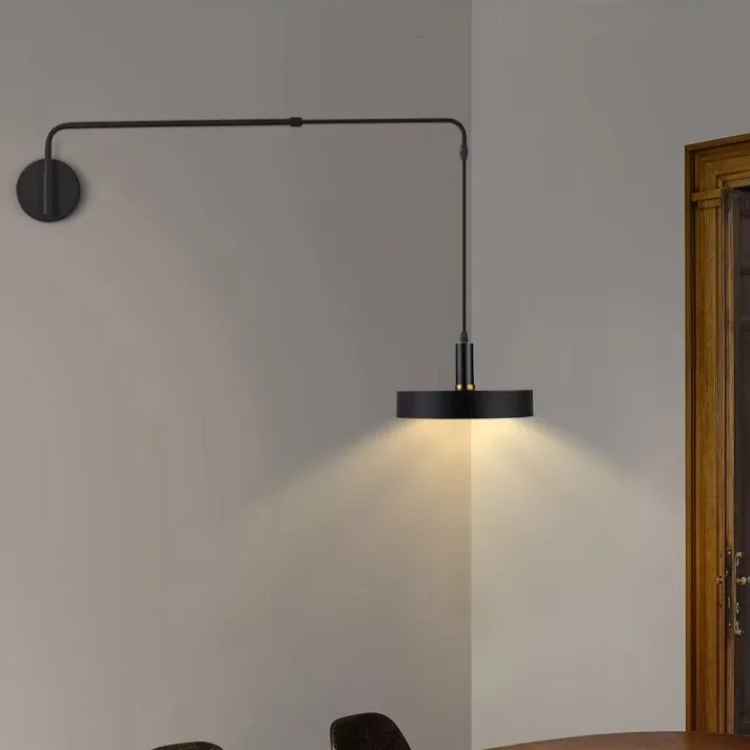 Industrial Long Pole LED Wall Sconce Adjustable Arm Black Large