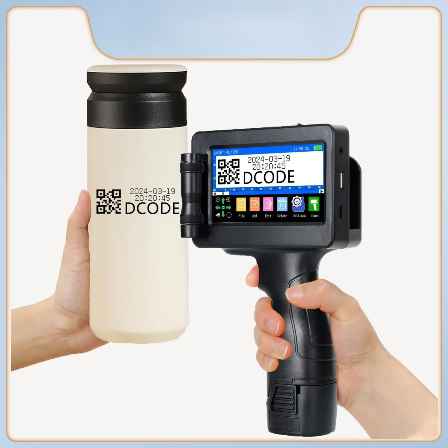 Compact Handheld Barcode and Logo Printing Machine No Ink