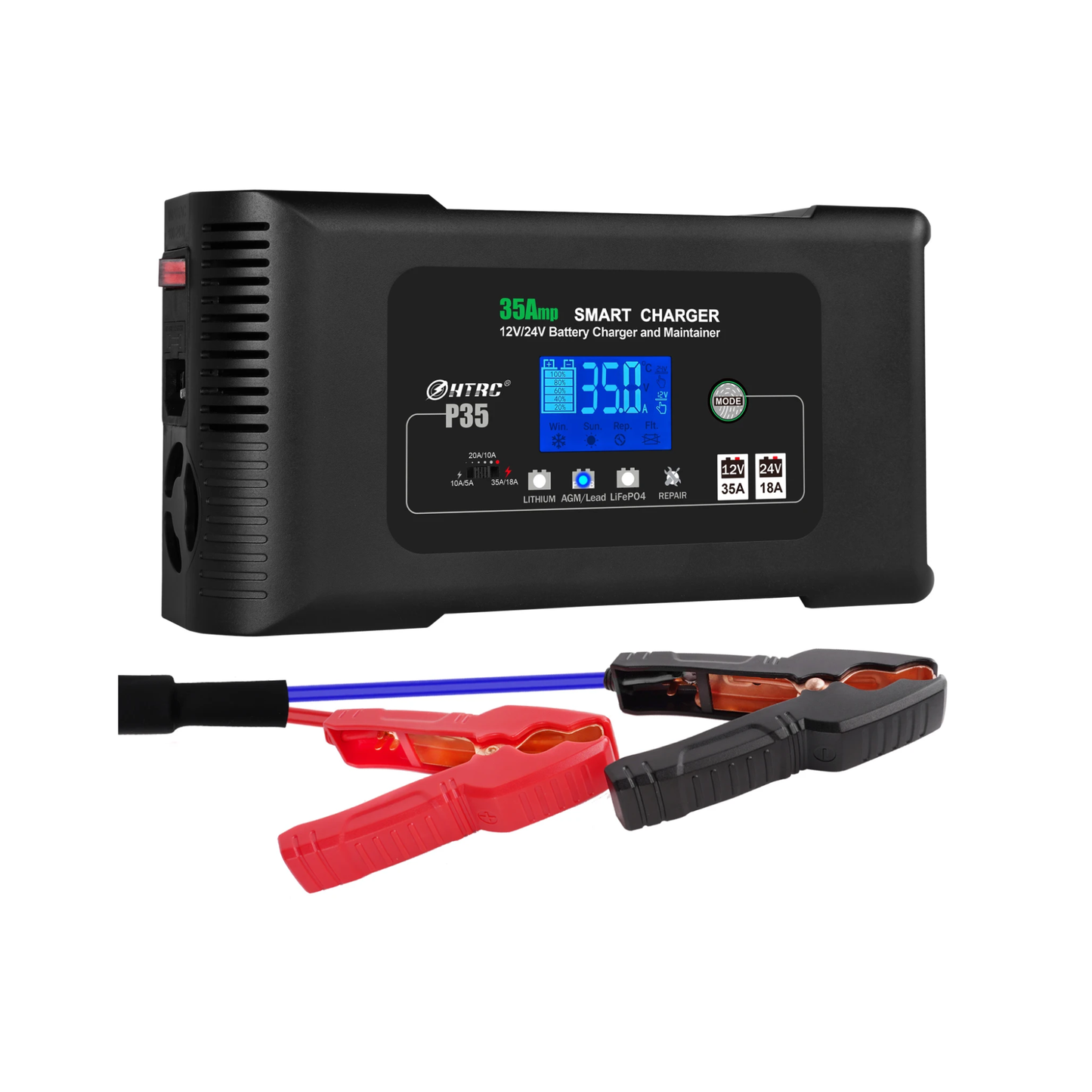 35A Smart Car Battery Charger 12V 24V LCD