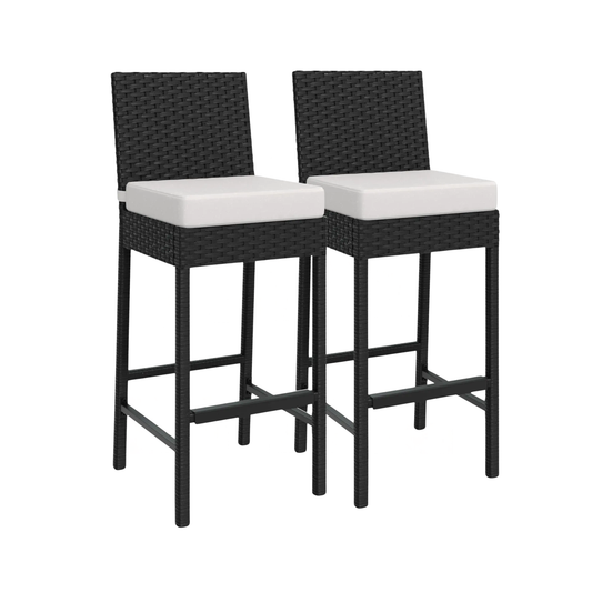 Patio Rattan Bar Height Stools with Cushions Beige