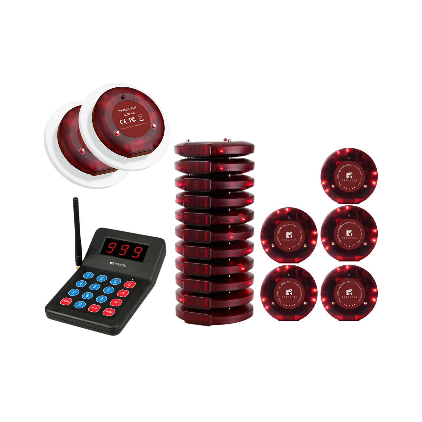 Wireless Restaurant Paging System with Fifteen Coaster Buzzers