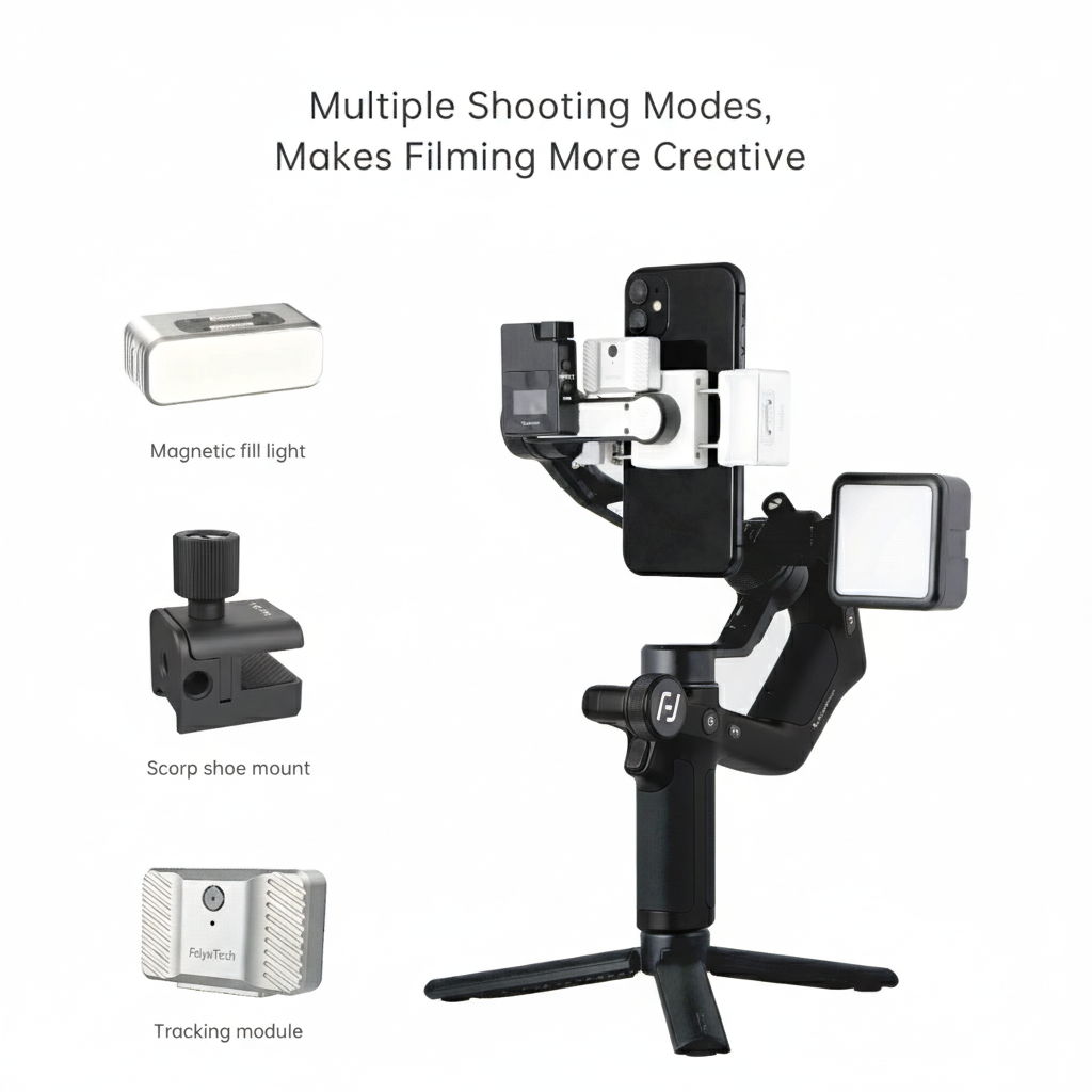 3 Axis Smartphone Gimbal with AI Tracking and Fill Light