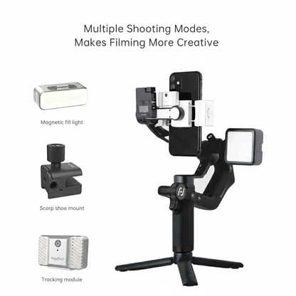 3 Axis Smartphone Gimbal with AI Tracking and Fill Light
