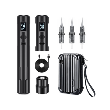 Professional Cordless Tattoo Machine Pen 2 Batteries Black