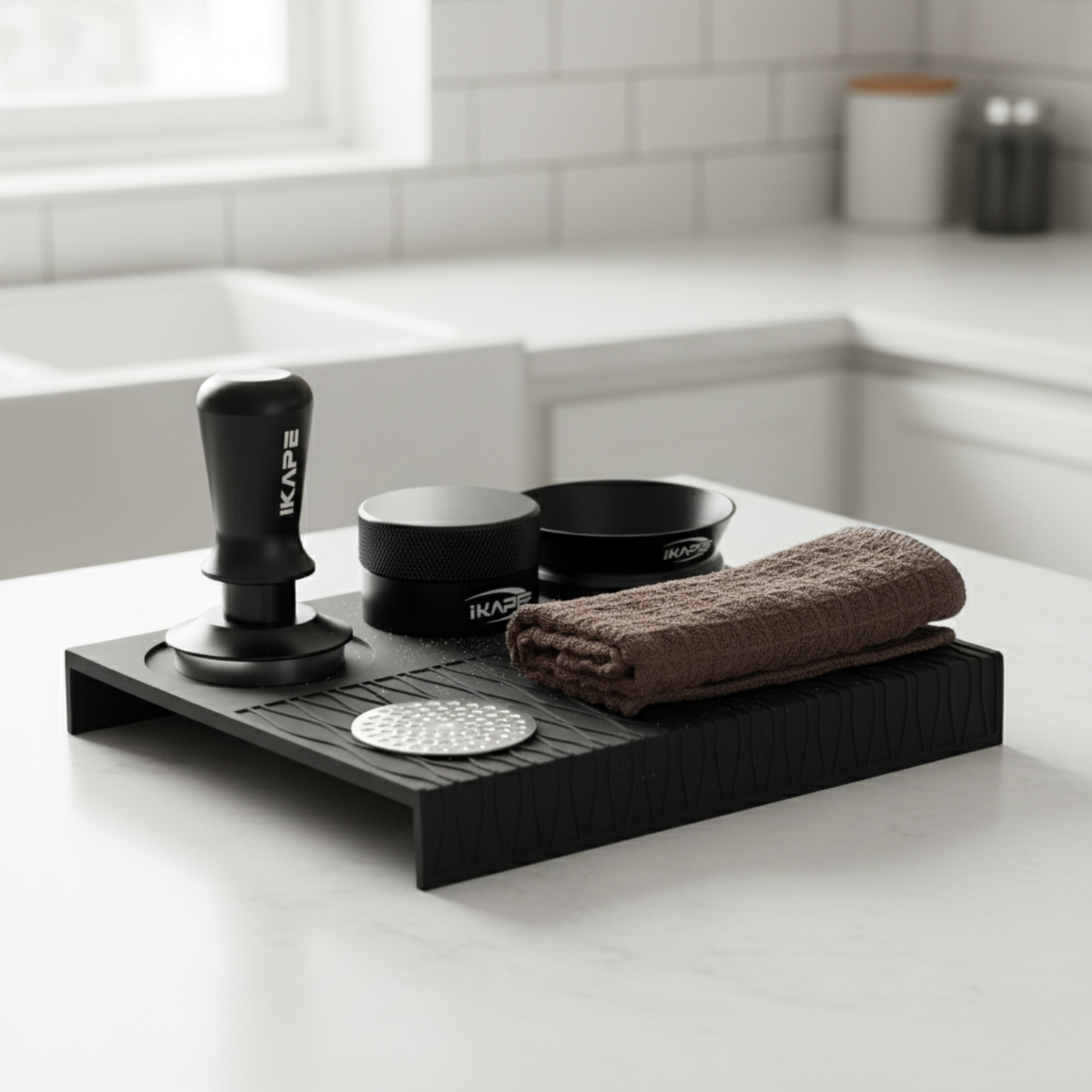 51mm Espresso Coffee Tamper with Silicone Mat and Distributor Black