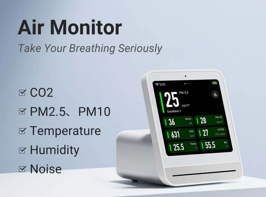 Portable 7-Sensor Air Monitor Black with Alarm