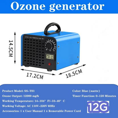 Blue 12g Ozone Generator Air Purifier for Home & Car