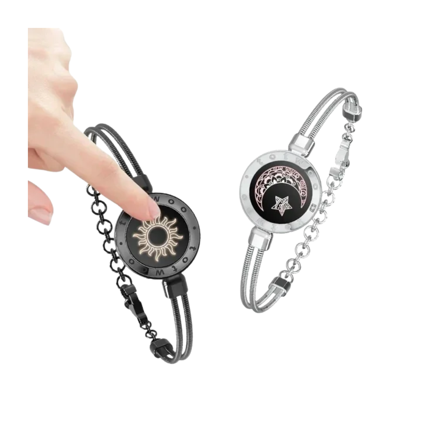Black & Silver Couple Bracelets Touch & Vibrate