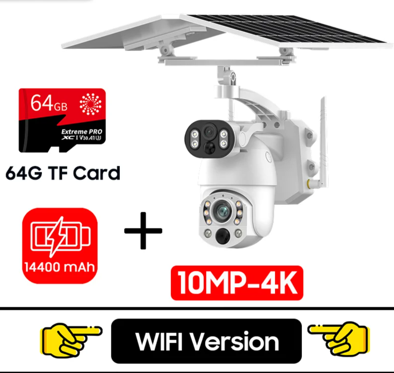 4K Dual-Lens Solar Security Camera 10MP Plus 64GB