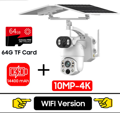 4K Dual-Lens Solar Security Camera 10MP Plus 64GB