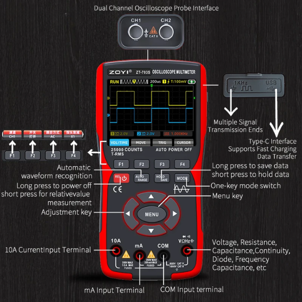 50MHz 3in1 Digital Multimeter Oscilloscope Waveform Generator