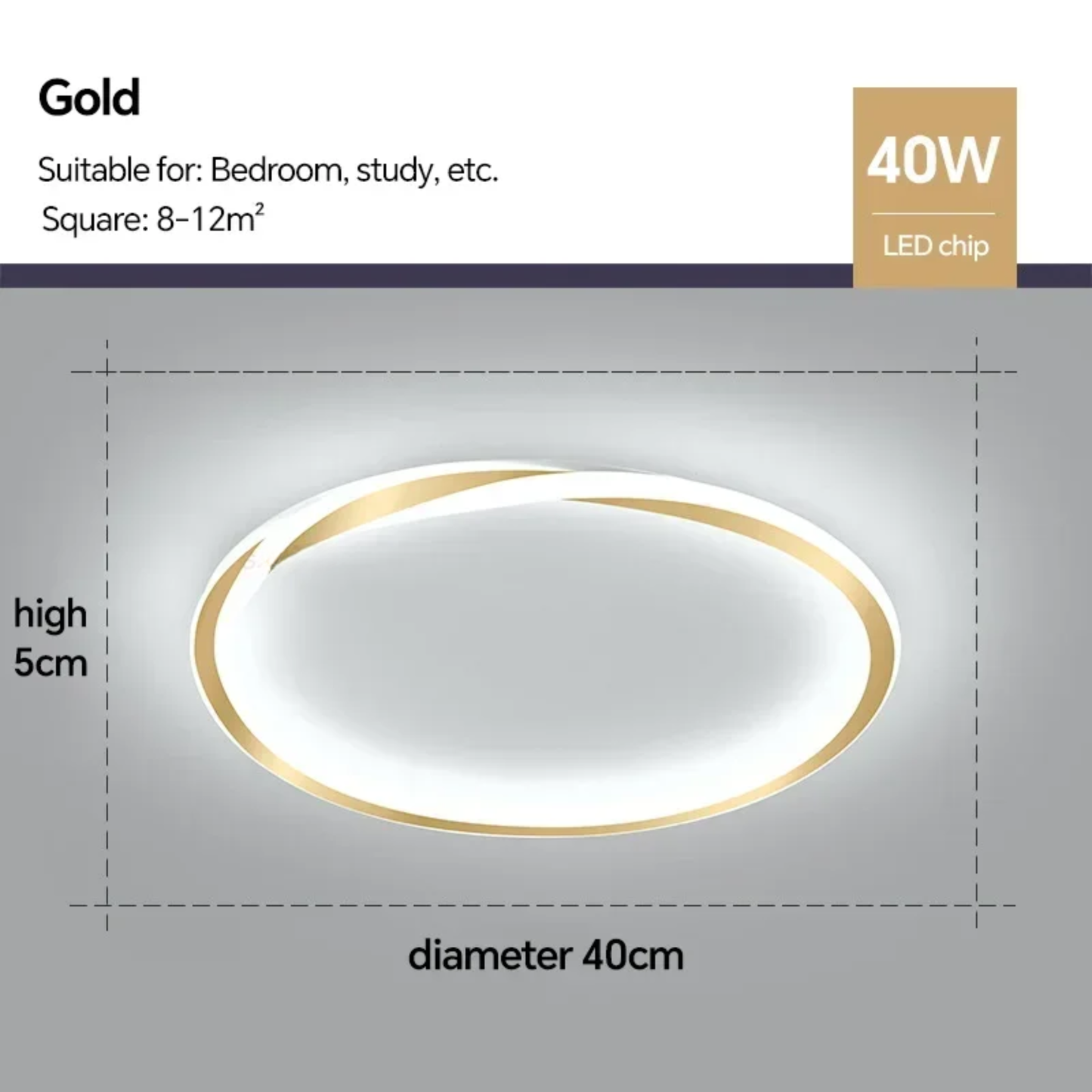 Compact 40cm Gold Round LED Ceiling Lamp with Remote Dimming