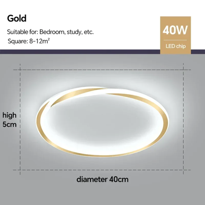 Compact 40cm Gold Round LED Ceiling Lamp with Remote Dimming