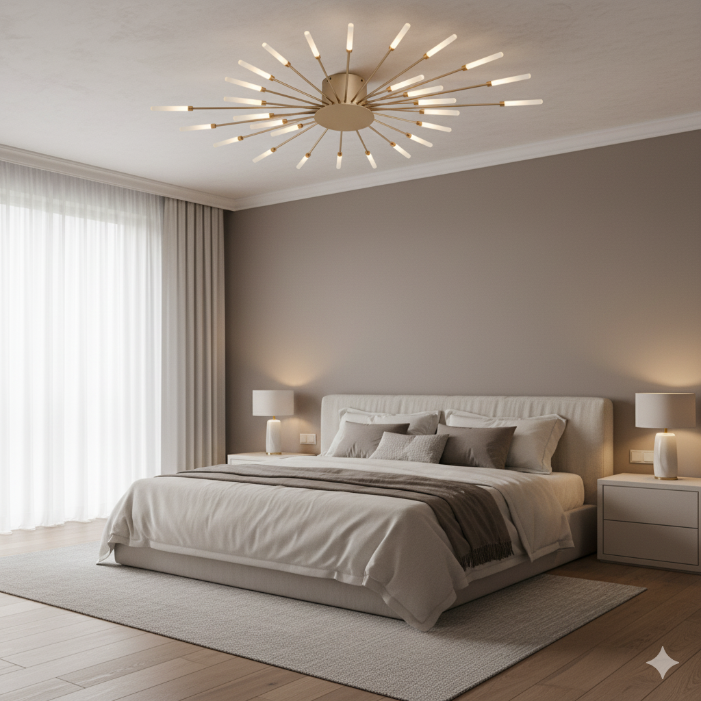 Matte Gold LED Ceiling Lamp 28 Lights for Living Room