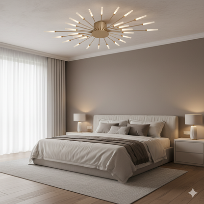 Matte Gold LED Ceiling Lamp 28 Lights for Living Room