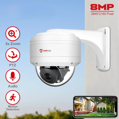 8MP 4K PoE PTZ Security Camera 5X Zoom