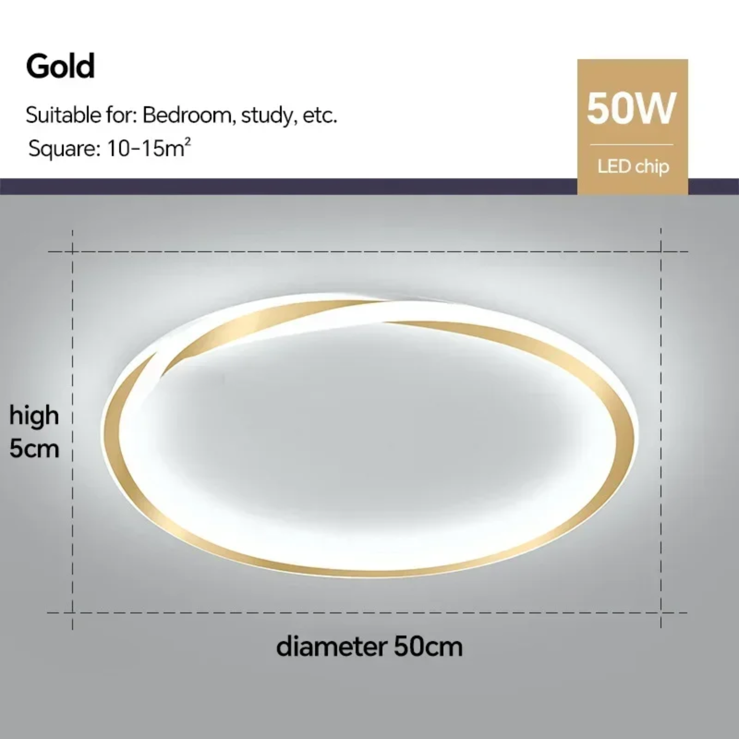 50cm Gold LED Ceiling Light with Stepless Dimming