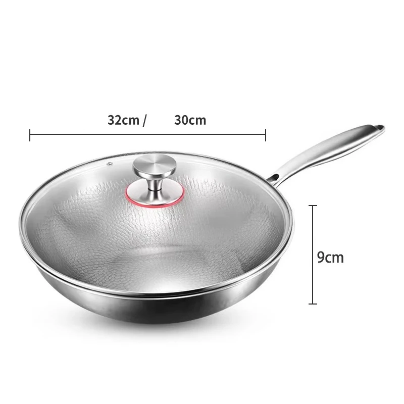 30cm Titanium Wok with Lid Flat Bottom Pan