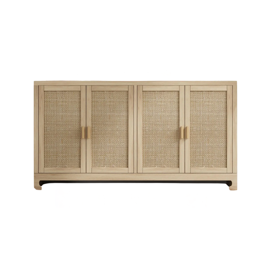Rattan 4 Door Storage Cabinet Wooden Sideboard Console