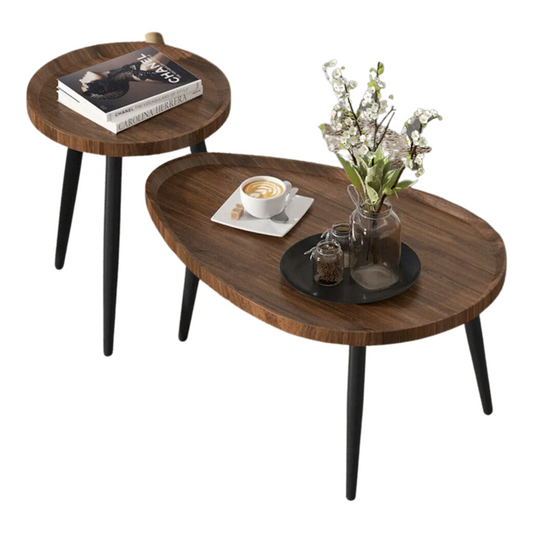 2-in-1 Irregular Wooden Coffee Table Set with Triangle Legs