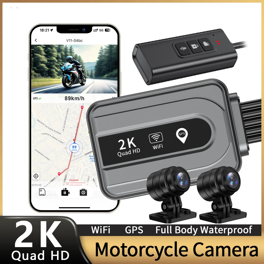 Motorcycle 2K DVR Camera with GPS 64GB