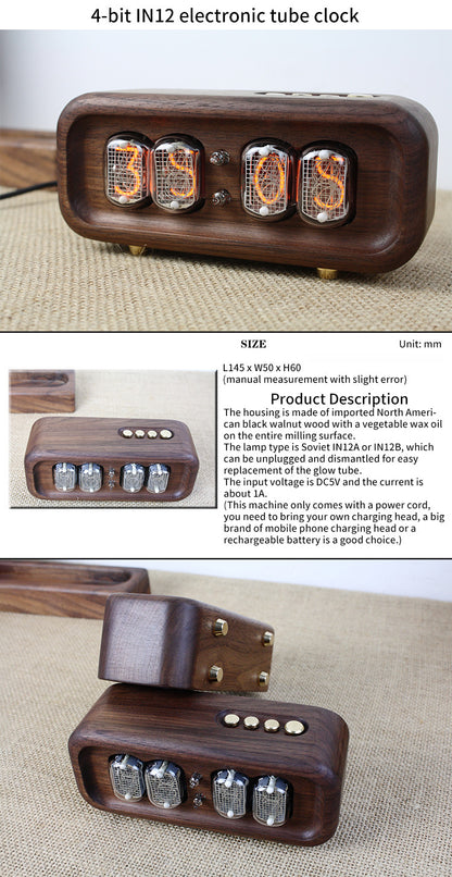 Vintage Glow Digital Tube Clock with Solid Wood Base