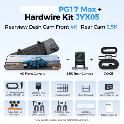 PG17 Max HD Dashcam 64GB MicroSD Included
