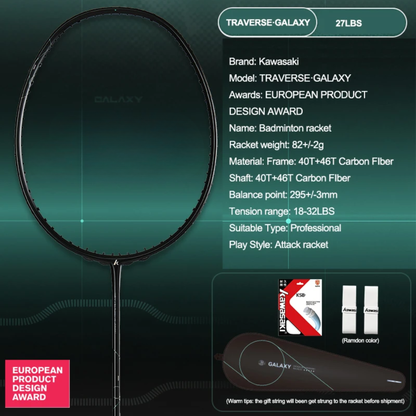Kawasaki TRAVERSE·GALAXY Professional 27LBS Black Badminton Racket Offensive Play
