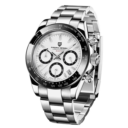White Dial Chronograph Watch with Sapphire Glass 100M