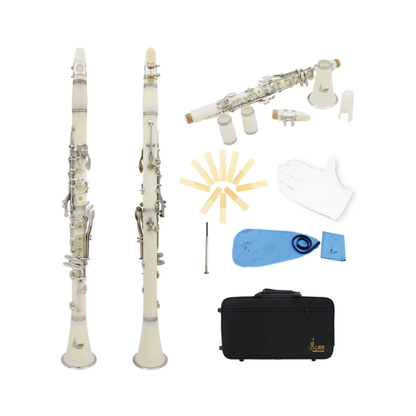 White Professional Bb Clarinet Bakelite 17 Keys Music Instrument