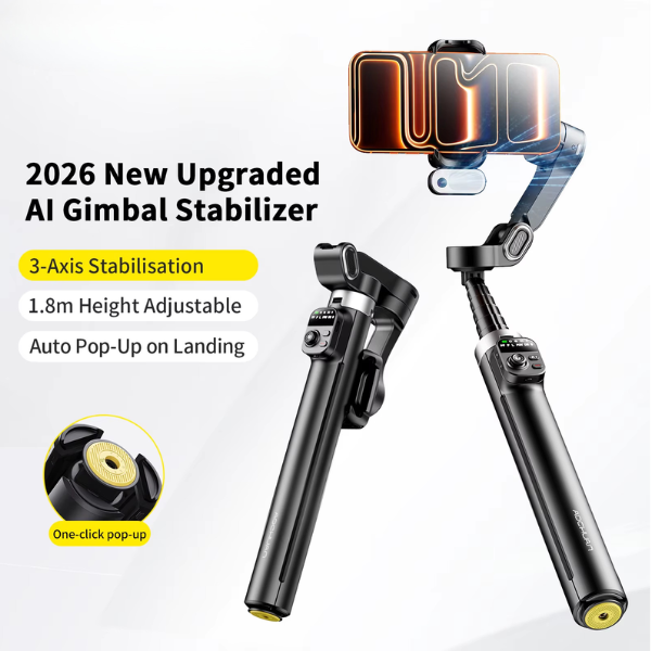 3-Axis Smartphone Gimbal Stabilizer with AI Tracking & Fill Light