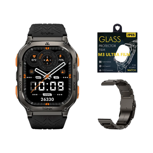 Black Waterproof Smartwatch Set with Replacement Band and Protector