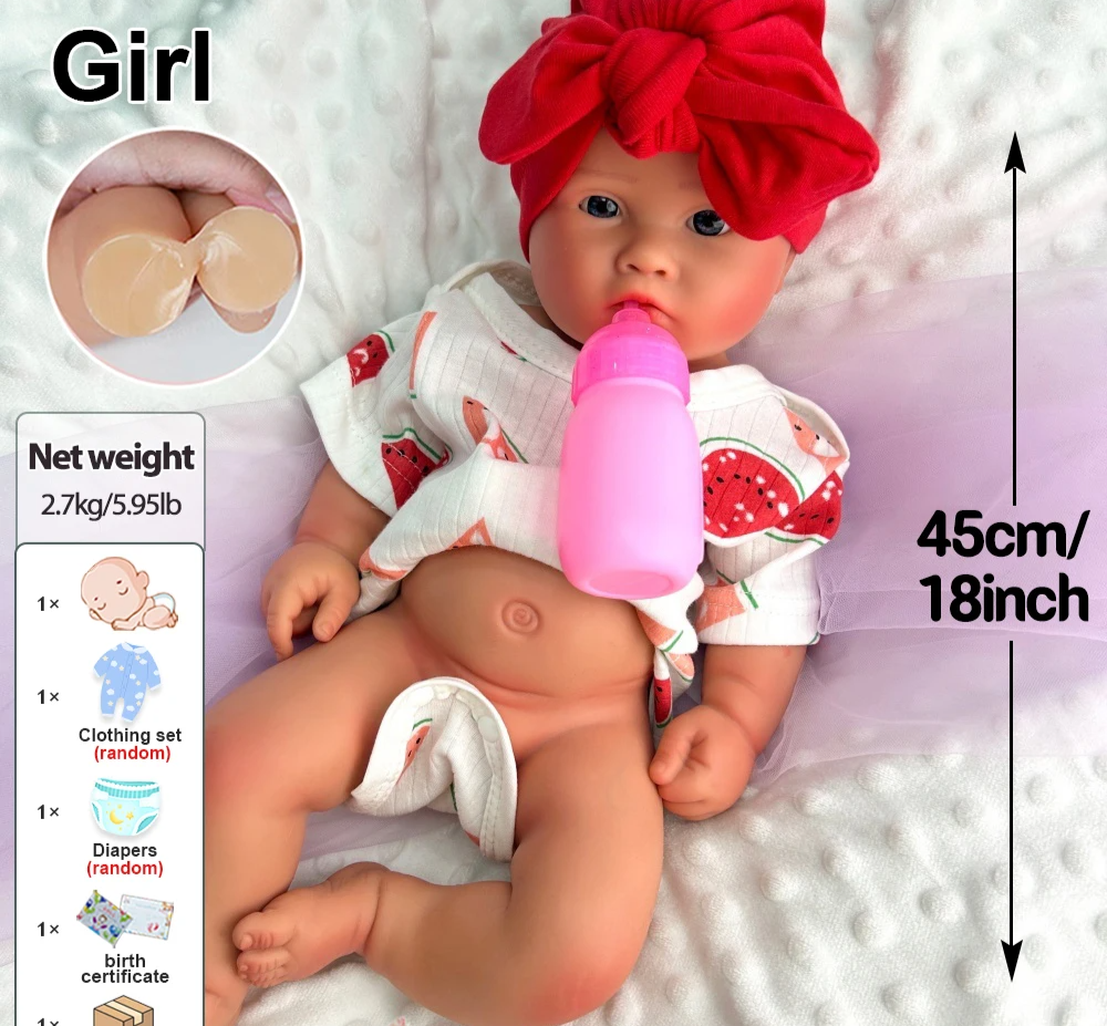 45cm Painted Reborn Baby Doll Realistic Blue Eyes