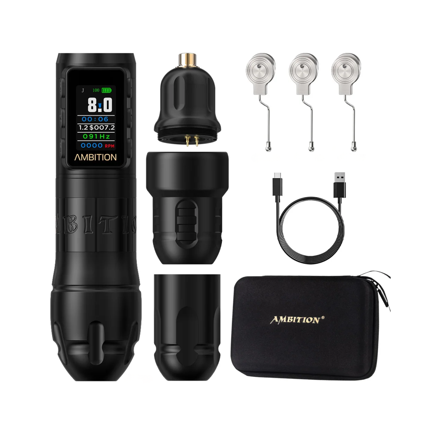 Rechargeable Black Tattoo Gun 2.5–4.5mm Stroke Precision Control