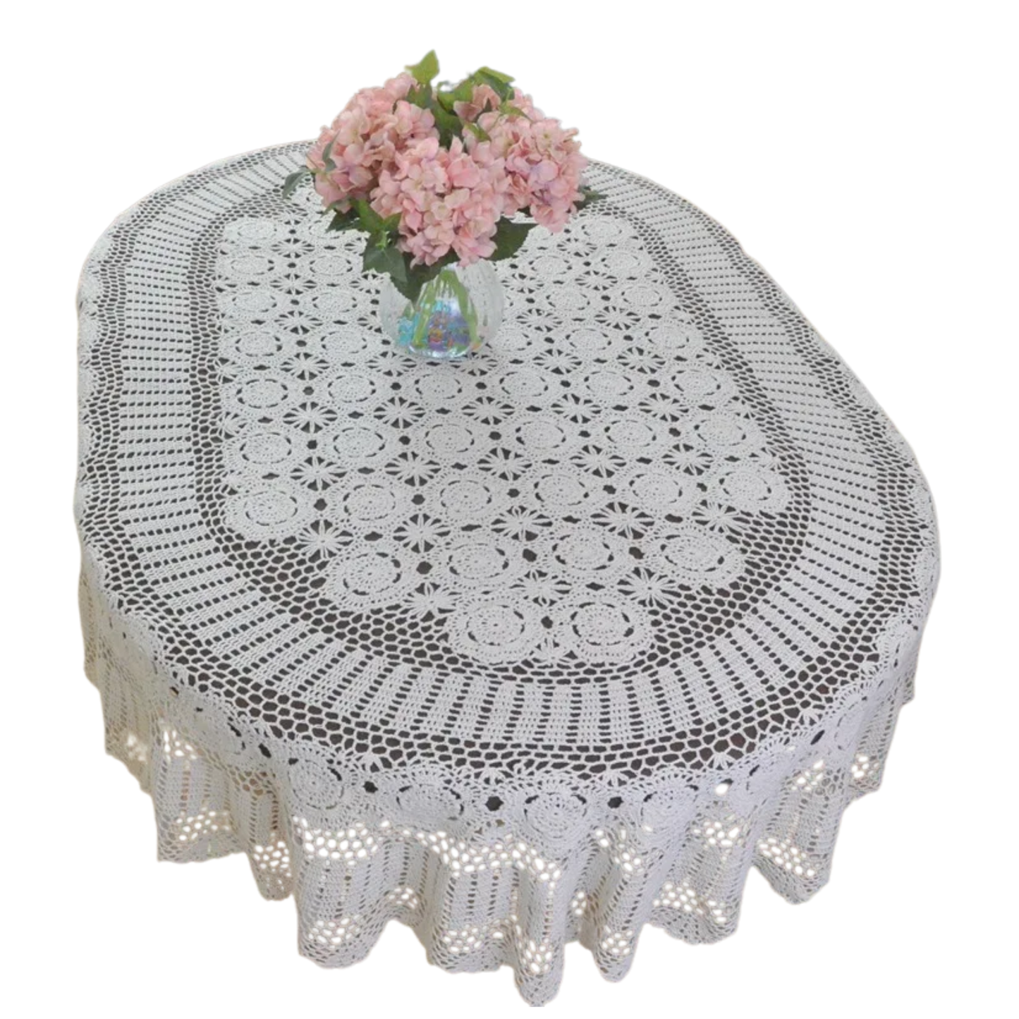Extra Long Crochet Tablecloth Oval Cotton Lace Dining Cover