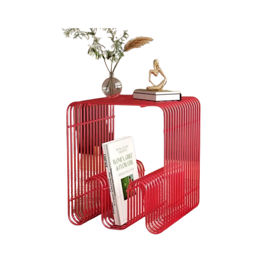 Red Nordic Accent Coffee Table with Display Rack