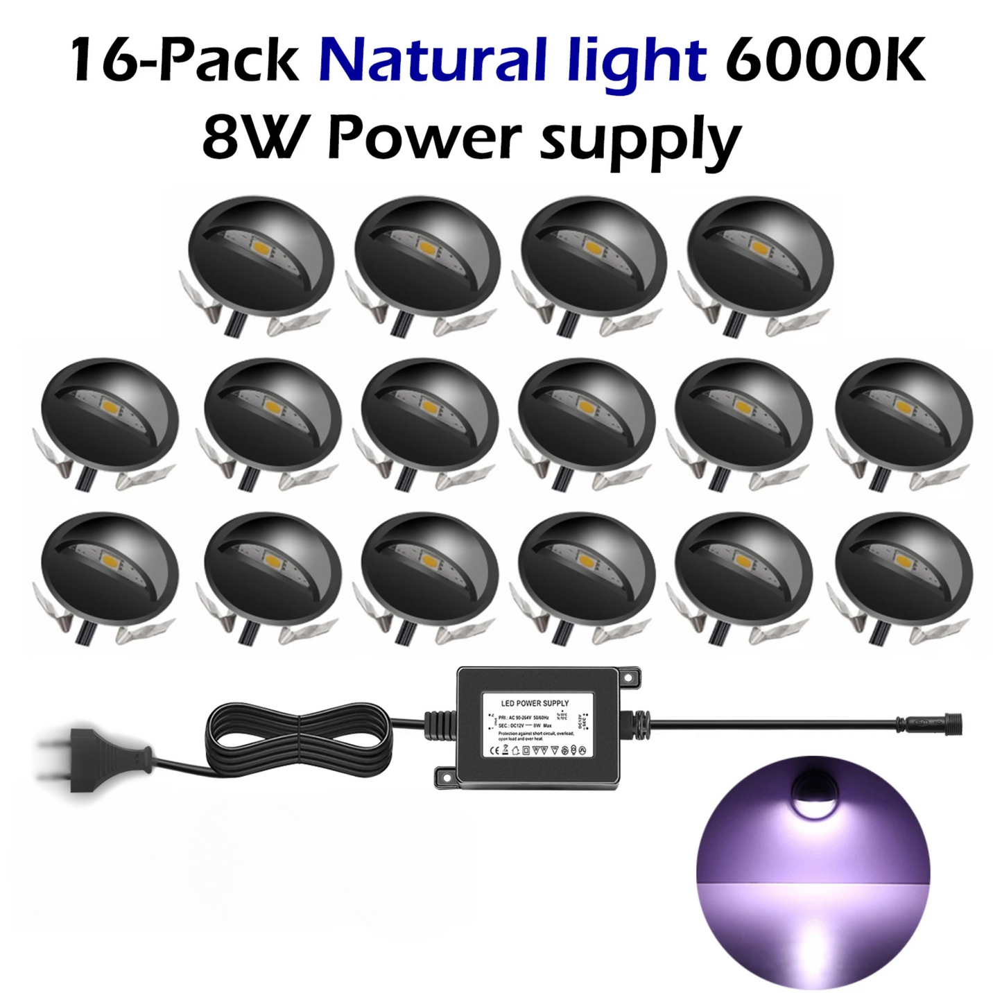 16 Pack White LED Deck Lights for Patio and Garden