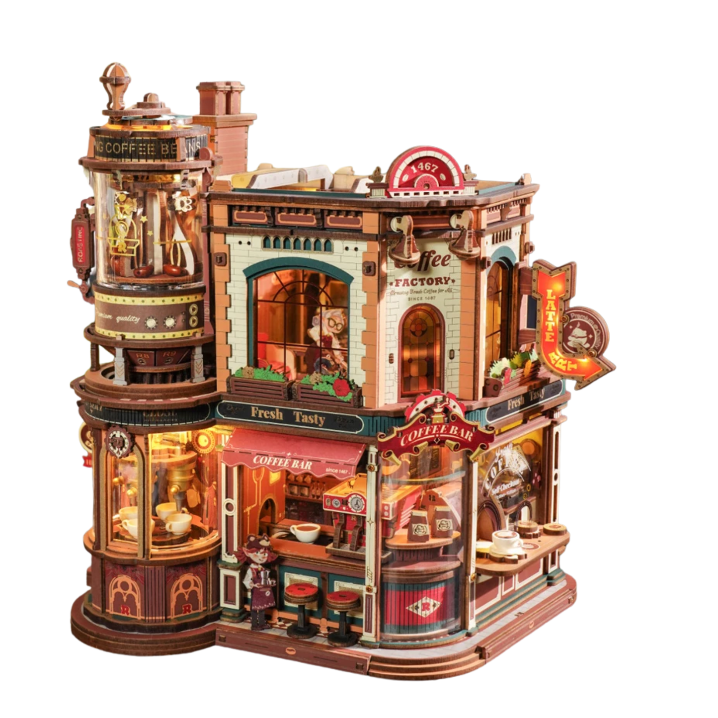 3D Wooden Coffee Factory Puzzle Kit with LED & Music