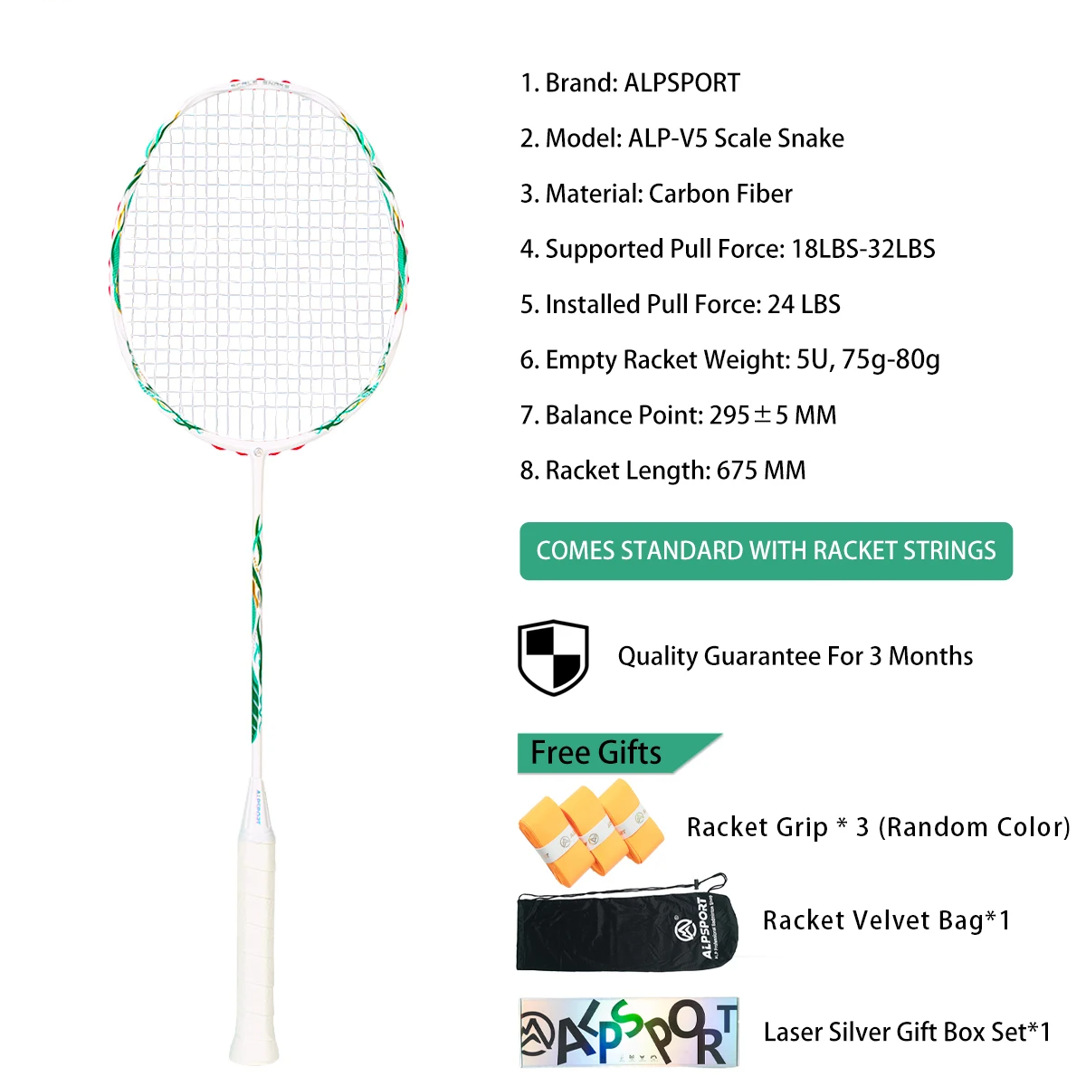 100% Carbon Fibre Badminton Racket 4U 85g White