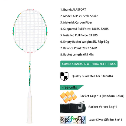 100% Carbon Fibre Badminton Racket 4U 85g White