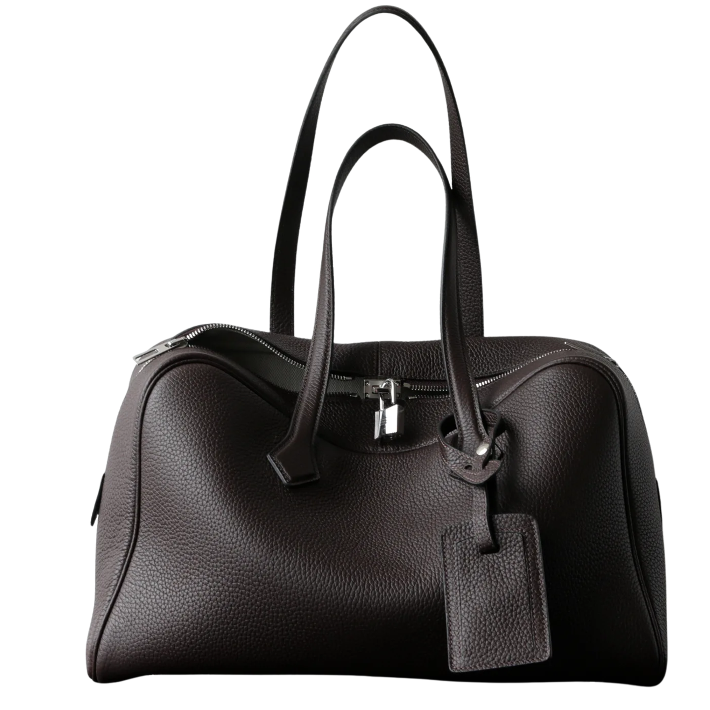 Luxury Cowhide Leather Bowling Bag Laptop Office Handbag Abnine