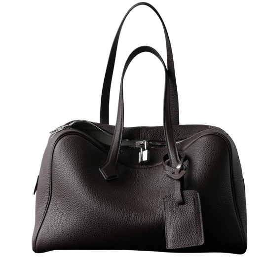 Luxury Cowhide Leather Bowling Bag Laptop Office Handbag Abnine