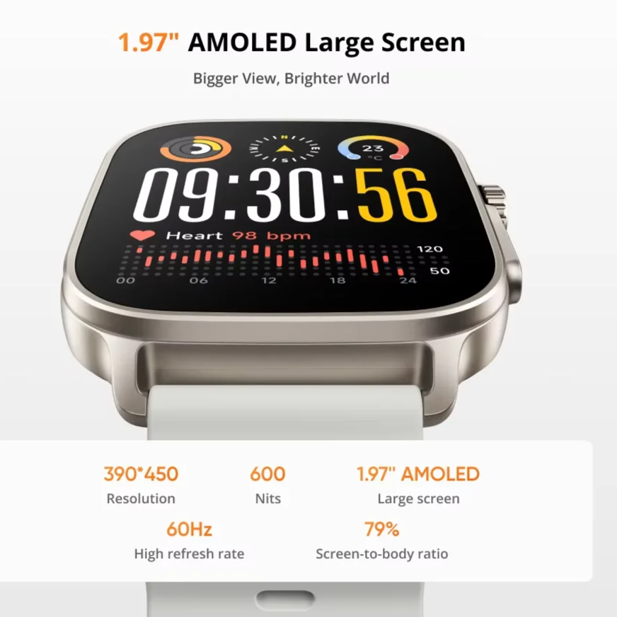 AMOLED GPS Smart Watch Silver-Green 14-Day Battery