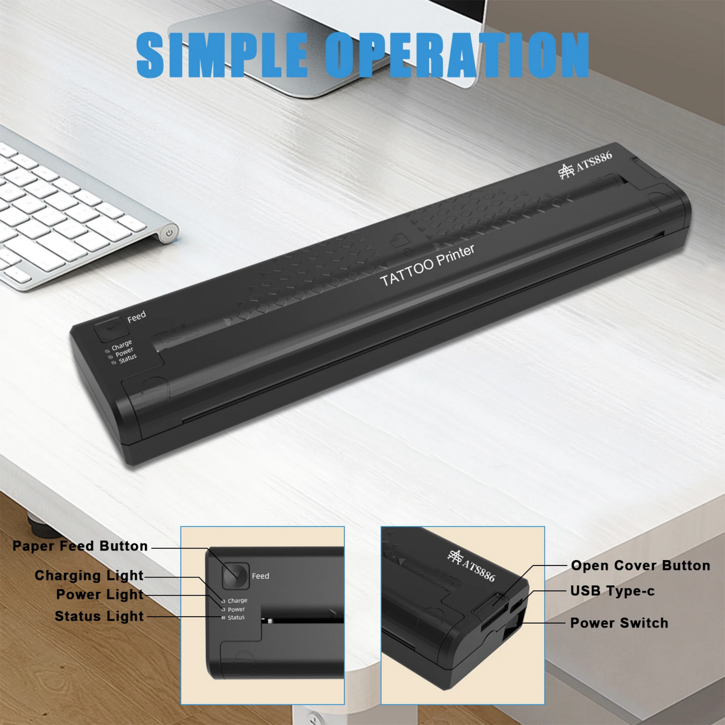 A4 Thermal Tattoo Stencil Printer Wireless Bluetooth Design Copier Black