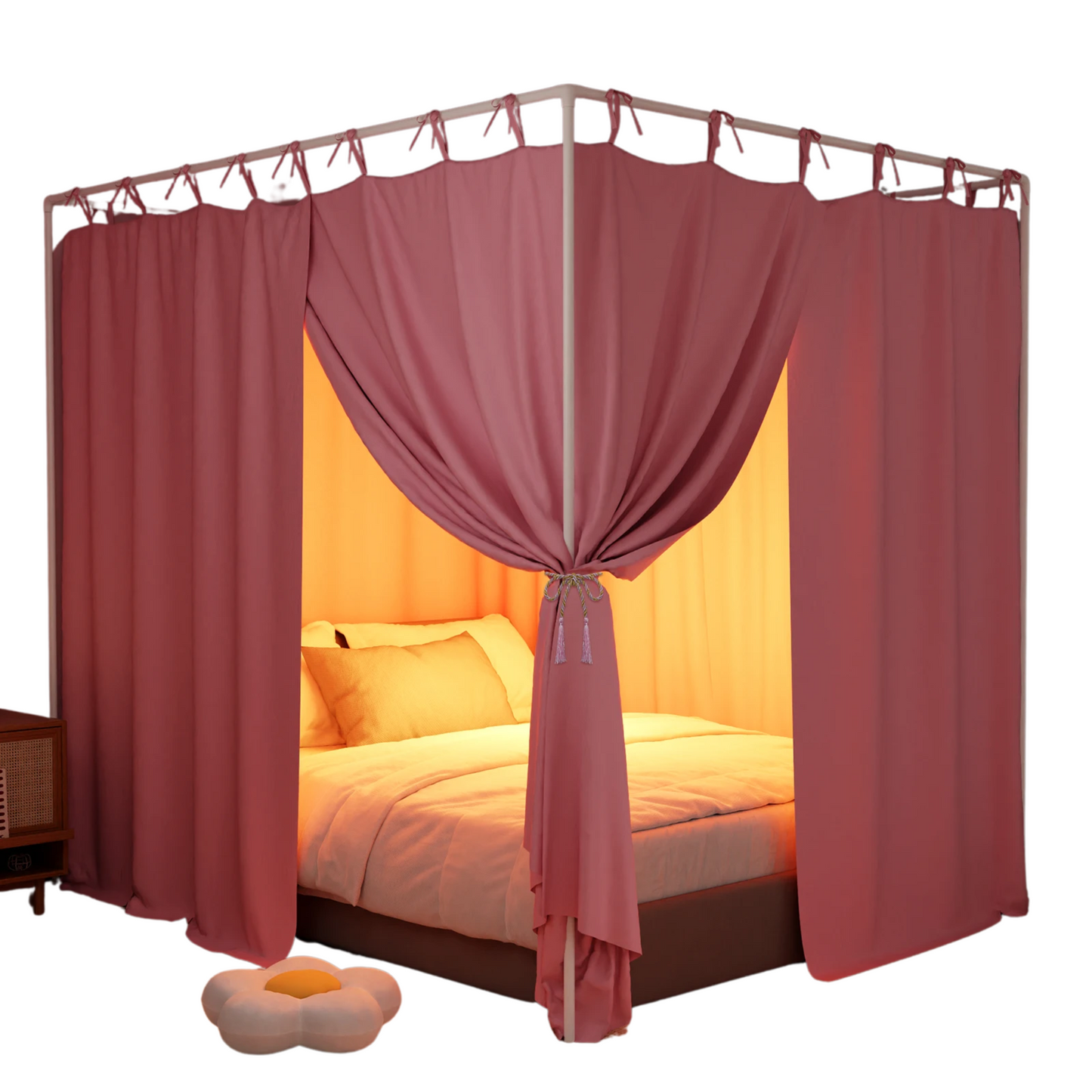 Blackout Canopy Bed Curtains with Top Ties Windproof Design
