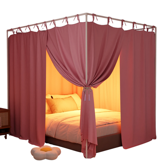 Blackout Canopy Bed Curtains with Top Ties Windproof Design