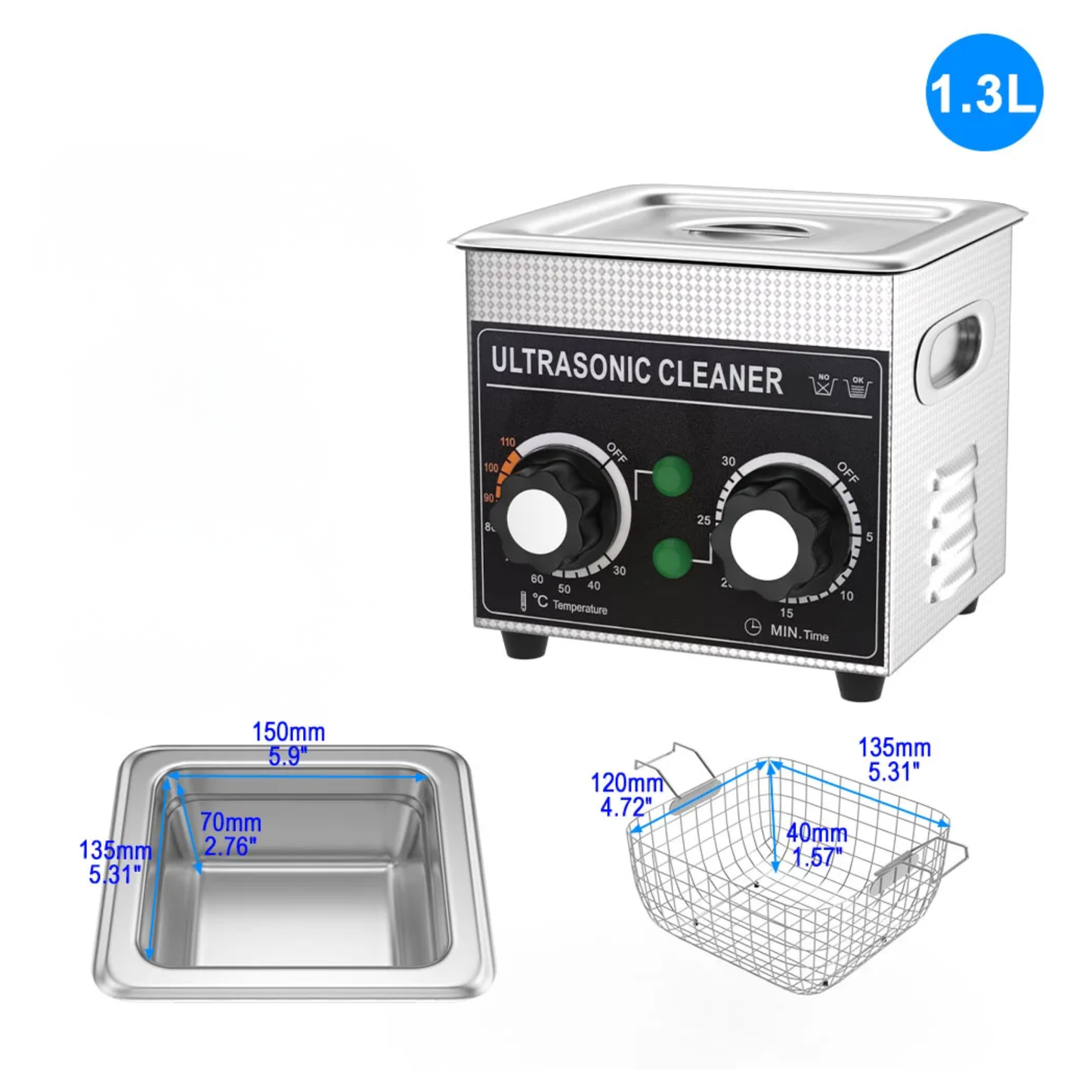 1.3L 60W Ultrasonic Cleaner Compact Jewellery Washer