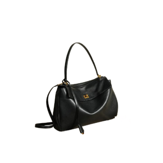 Compact Leather Bag Golden Buckle
