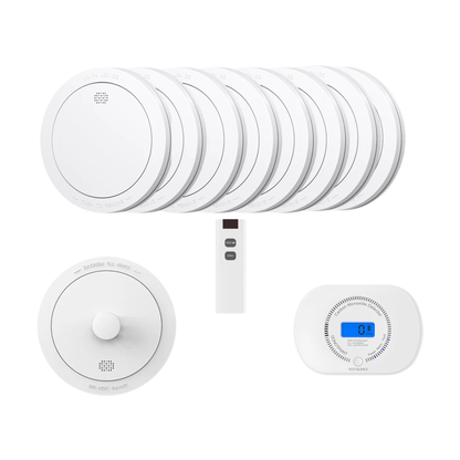 10-Pack Interlinked Smoke Heat CO Alarms with Remote